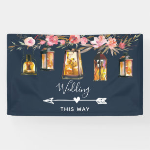 Rustic Lantern Blue Coral Wedding Directional Banner