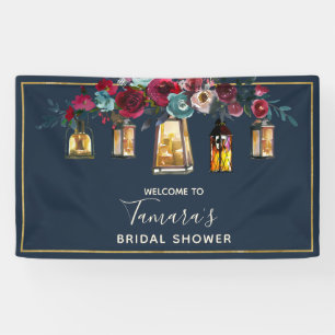 Rustic Lantern Burgundy Navy  Floral Bridal Shower Banner