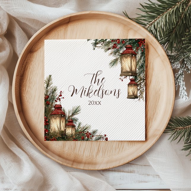 Rustic Lantern Christmas Party Napkins (Creator Uploaded)
