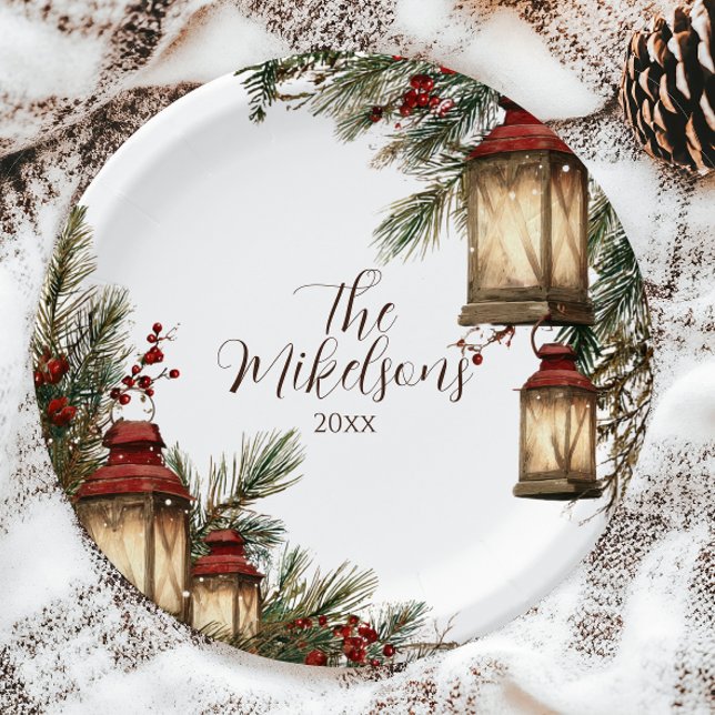Rustic Lantern Christmas Party Paper Plates (Creator Uploaded)