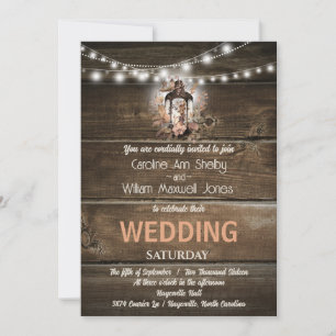 Rustic Lantern Country Wood Barn Wedding Invitation