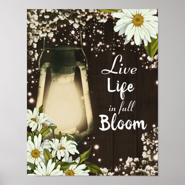 Rustic Lantern & Daisies Daisy Flower Country Wall Poster (Front)
