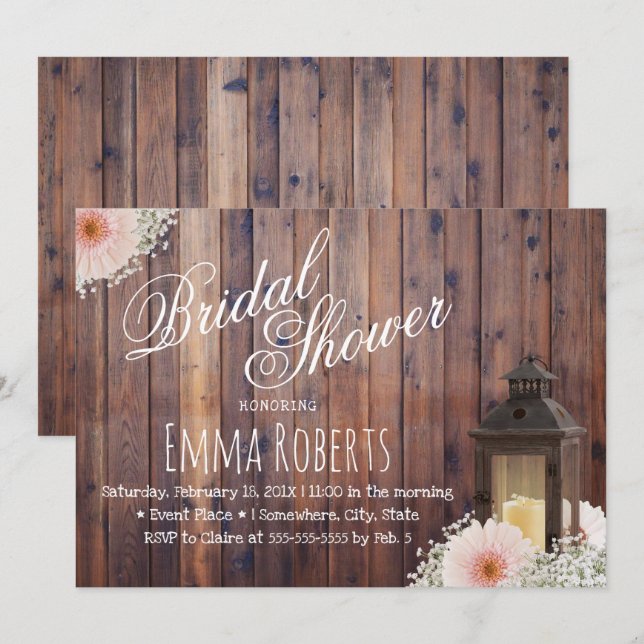 Rustic Lantern & Daisy Floral Barn Bridal Shower Invitation (Front/Back)