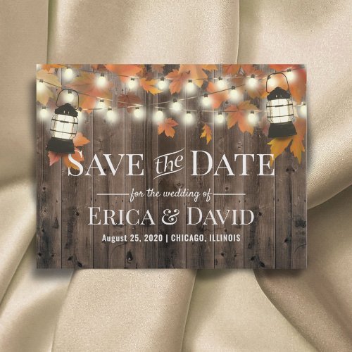 Rustic Lantern Fall Wedding Save the Date Announcement Postcard