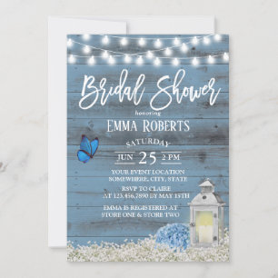 Rustic Lantern & Flowers Dusty Blue Bridal Shower Invitation