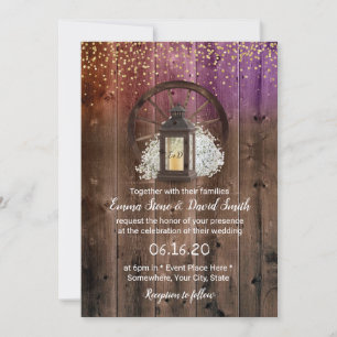 Rustic Lantern Gold Confetti Vintage Barn Wedding Invitation