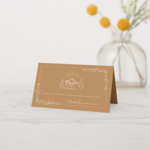 Rustic Lantern Goldenrod Yellow Wedding Place Card