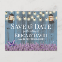 Rustic Lantern Lavender Dusty Blue Save the Date