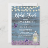 Rustic Lantern Lavender Flowers Blue Bridal Shower Invitation (Front)