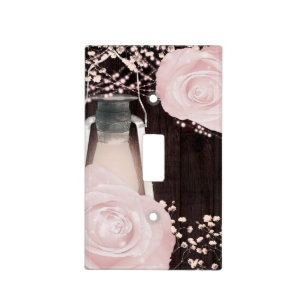 Rustic Lantern Light Baby Pink Roses Farmhouse Light Switch Cover