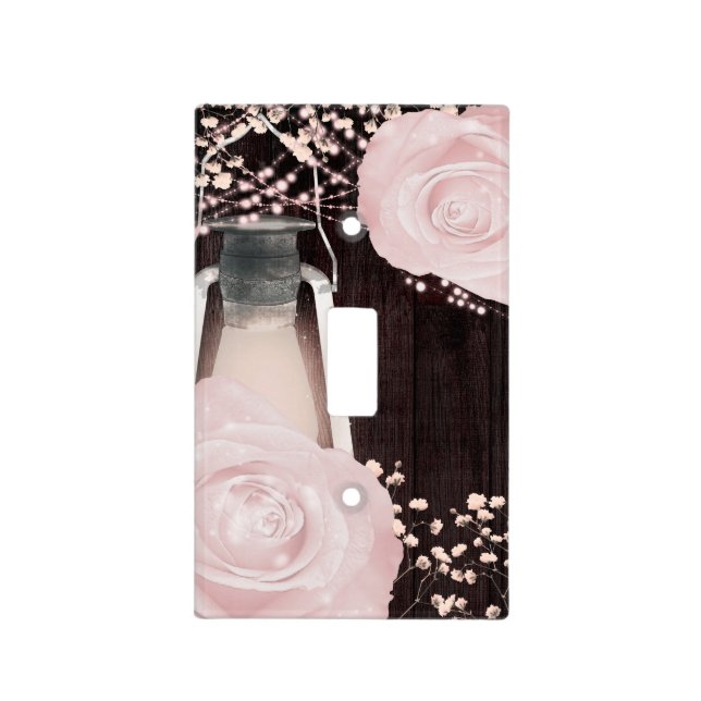 Rustic Lantern Light Baby Pink Roses Farmhouse Light Switch Cover (Front)