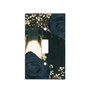 Rustic Lantern Light & Blue Black Roses Floral Switch Cover