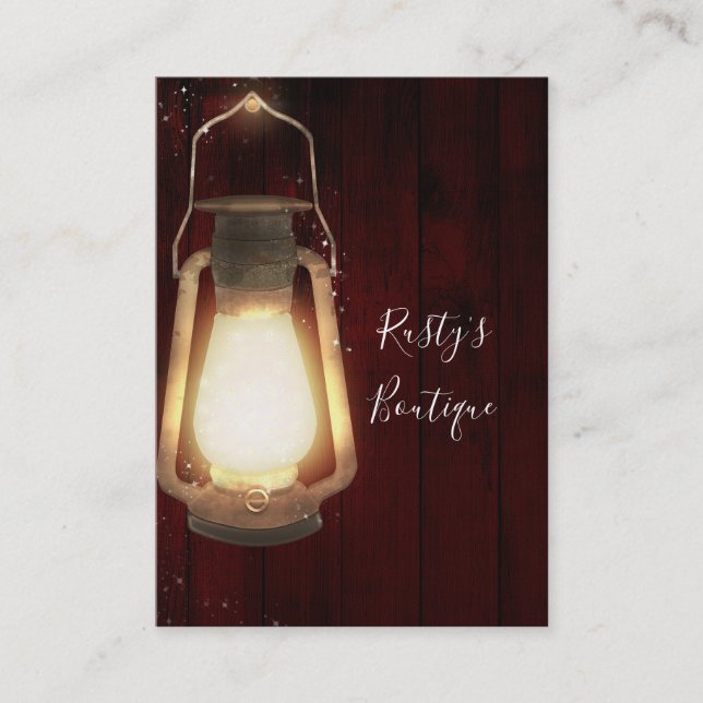 Rustic Lantern Light Cherry Wood Farmhouse Barn Business Card (Front)