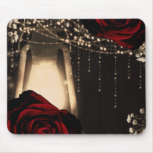 Rustic Lantern Light  Dark Red Roses Floral Glam Mouse Pad