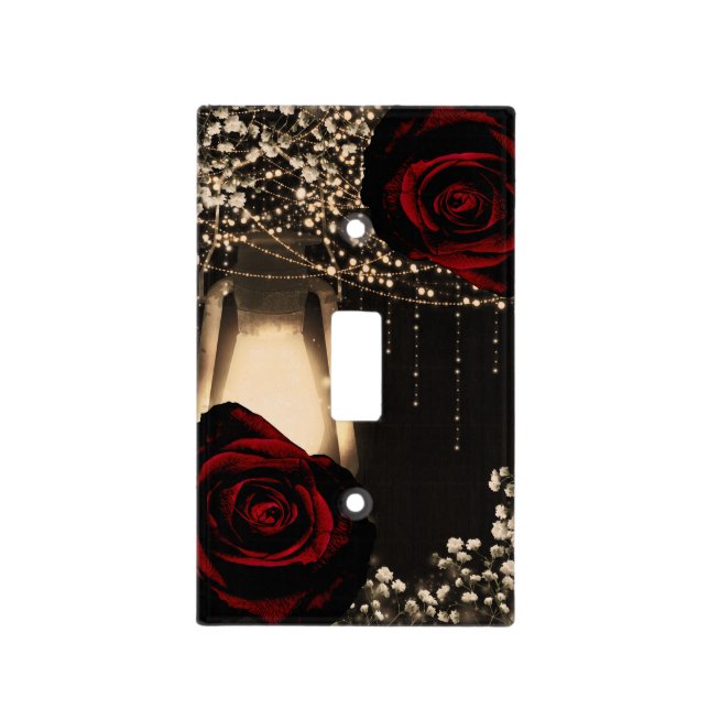 Rustic Lantern Light & Dark Red Roses Floral Glam Switch Cover (Front)