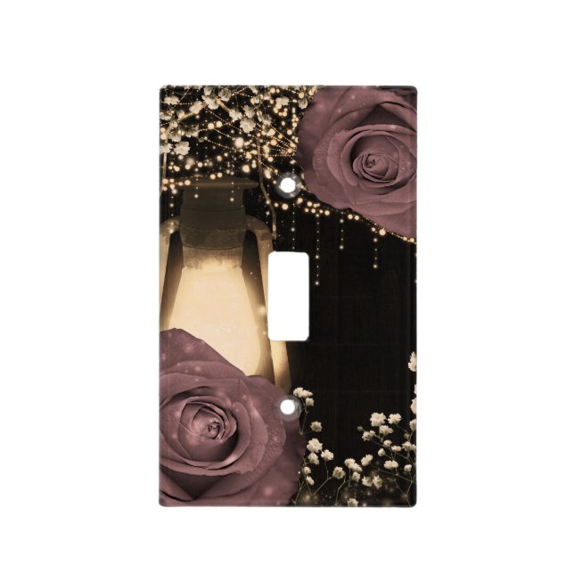 Rustic Lantern Light Dusty Pink Mauve Roses Switch Cover (Front)