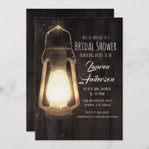 Rustic Lantern Lights Barn Wood Bridal Shower Invitation