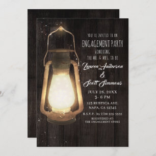 Rustic Lantern Lights Barn Wood Engagement Party Invitation