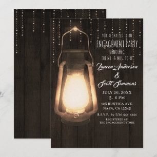 Rustic Lantern & Lights Barn Wood Engagement Party Invitation