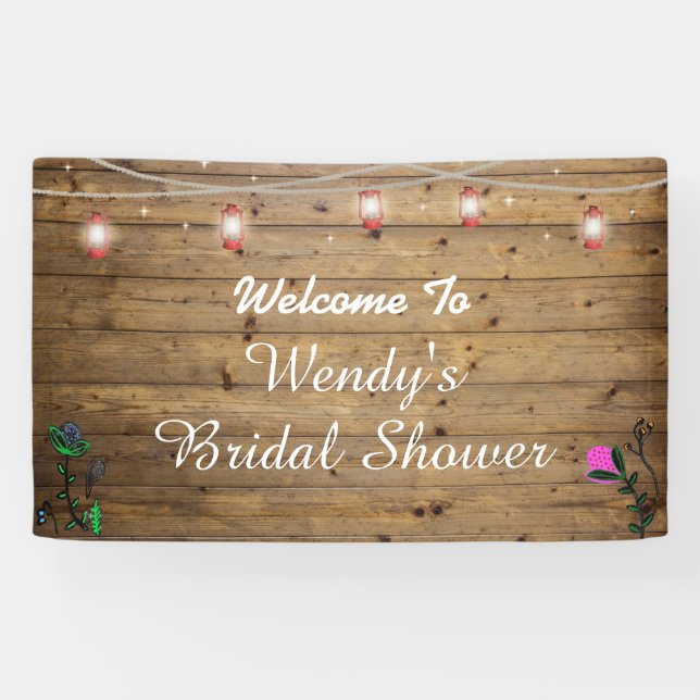 Rustic Lantern Lights Bridal Shower Poster Banner (Horizontal)