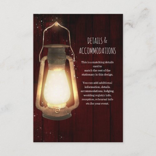 Rustic Lantern Lights Cherry Wood Wedding Details Enclosure Card