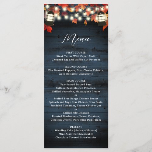 Rustic Lantern Navy Barn Wood Fall Wedding Menu