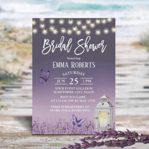 Rustic Lantern Purple Flowers Bridal Shower Invitation