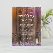 Rustic Lantern Purple Lavender Floral Barn Wedding Invitation (Standing Front)