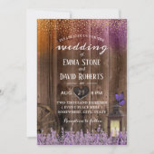 Rustic Lantern Purple Lavender Floral Barn Wedding Invitation (Front)