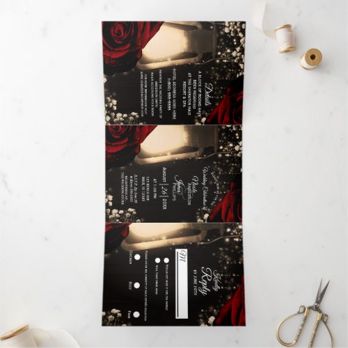 Rustic Lantern  Red Roses Trifold Wedding Program