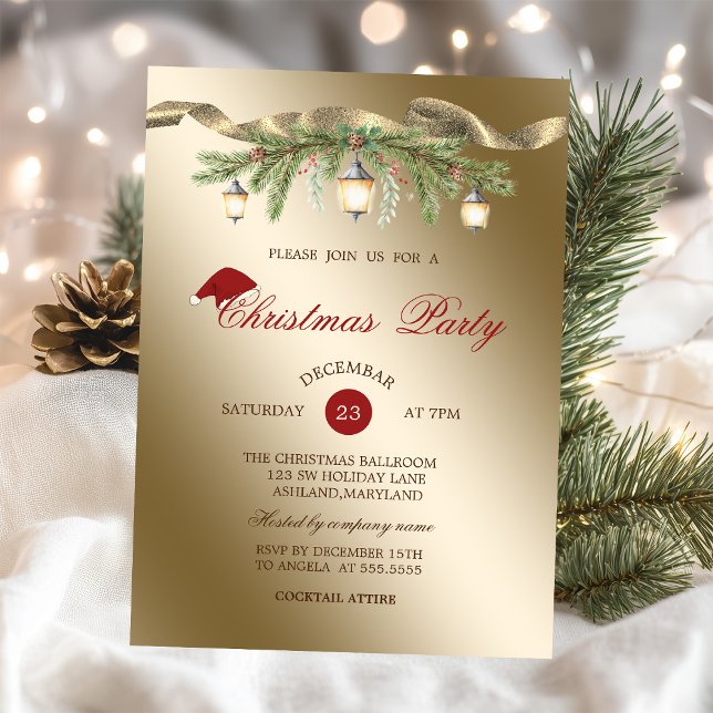 Rustic Lantern Santa Hat,Corporate Christmas Party Invitation (Creator Uploaded)