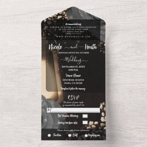 Rustic Lantern  Silver Grey Roses Wedding   All In One Invitation