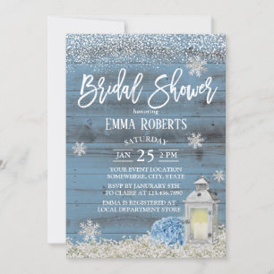 Rustic Lantern Snowflake Dusty Blue Bridal Shower Invitation