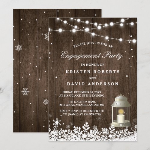 Rustic Lantern Snowflakes Winter Engagement Party Card