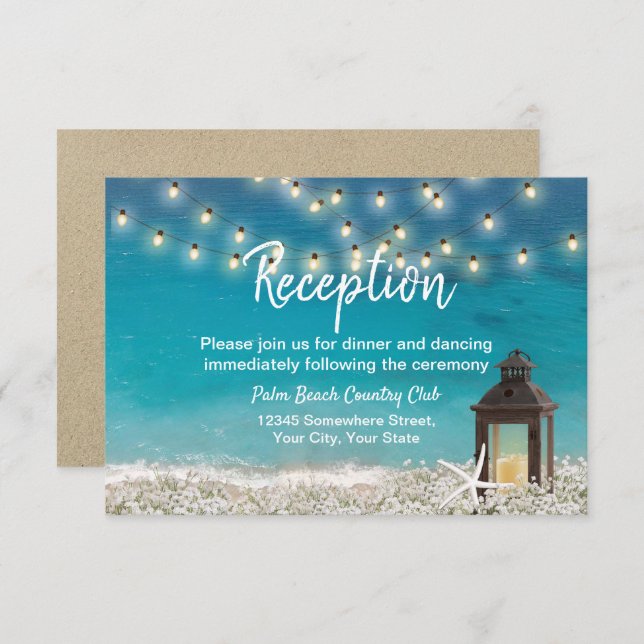 Rustic Lantern Starfish Beach Wedding Reception Invitation (Front/Back)