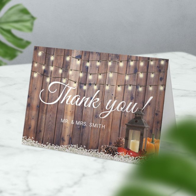 Rustic Lantern String Light Autumn Wedding Letterpress Thank You Card (Creator Uploaded)