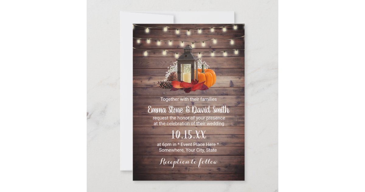 Rustic Lantern & String Lights Autumn Wedding Invitation | Zazzle