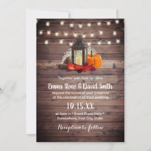 Rustic Lantern & String Lights Autumn Wedding Invitation