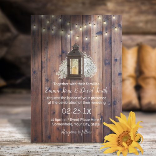Rustic Lantern  String Lights Barn Wedding Invitation