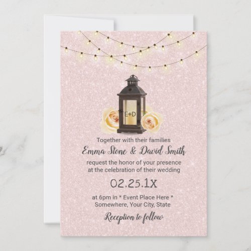 Rustic Lantern  String Lights Blush Pink Wedding Invitation