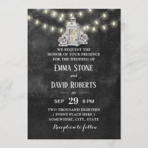 Rustic Lantern & String Lights Chalkbaord Wedding Invitation