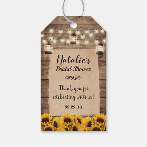 Rustic Lantern  Sunflower Floral Bridal Shower Gift Tags