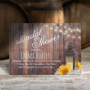 Rustic Lantern & Sunflower Floral Bridal Shower Invitation