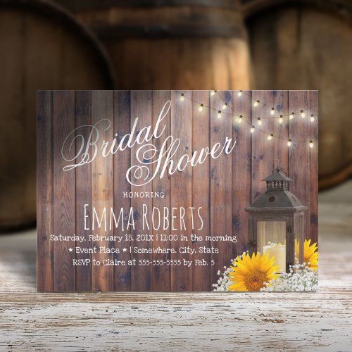 Rustic Lantern  Sunflower Floral Bridal Shower Invitation