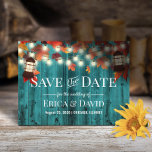 Rustic Lantern Teal Fall Wedding Save the Date Announcement Postcard<br><div class="desc">Rustic Lantern Teal Barn Wood Fall Wedding Save the Date Announcements.</div>
