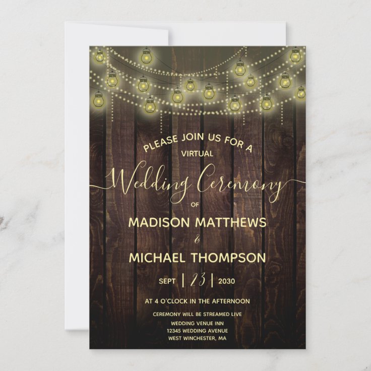 Rustic Lantern Virtual Wedding Livestream Wedding Invitation | Zazzle