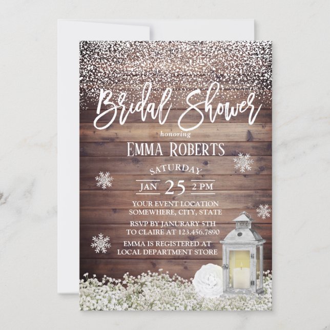 Rustic Lantern Winter Snowflake Bridal Shower Invitation (Front)