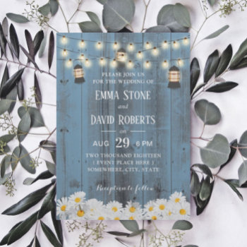 Rustic Lanterns & Daisy Flowers Dusty Blue Wedding Invitation by myinvitation at Zazzle