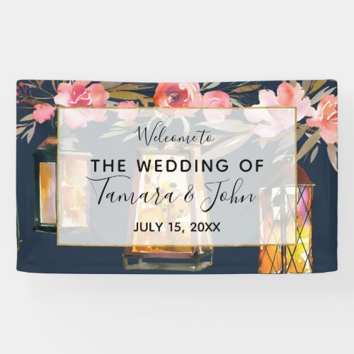 Rustic Lanterns Navy Blue Coral Wedding Banner