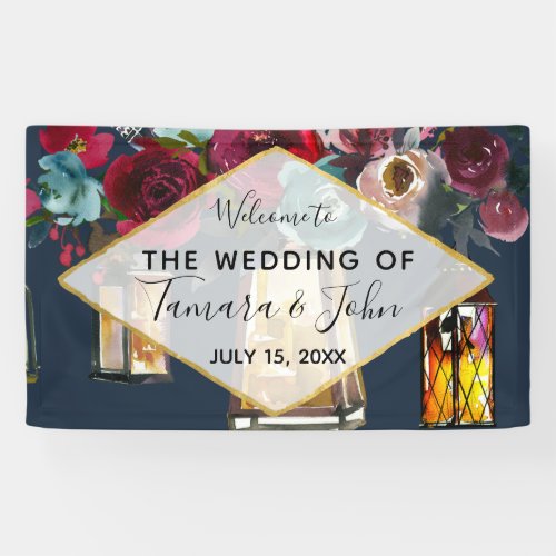 Rustic Lanterns Navy Burgundy Merlot Wedding Banner